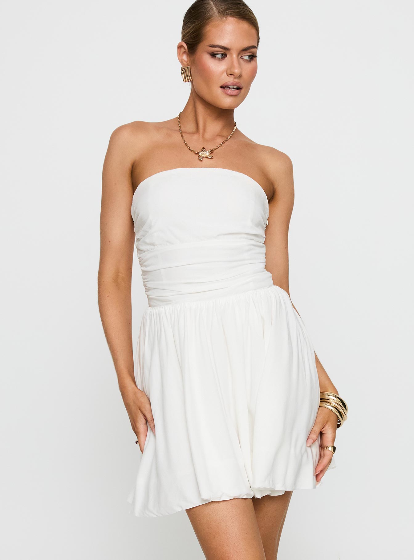 Rashida Strapless Mini Dress White - Image 2