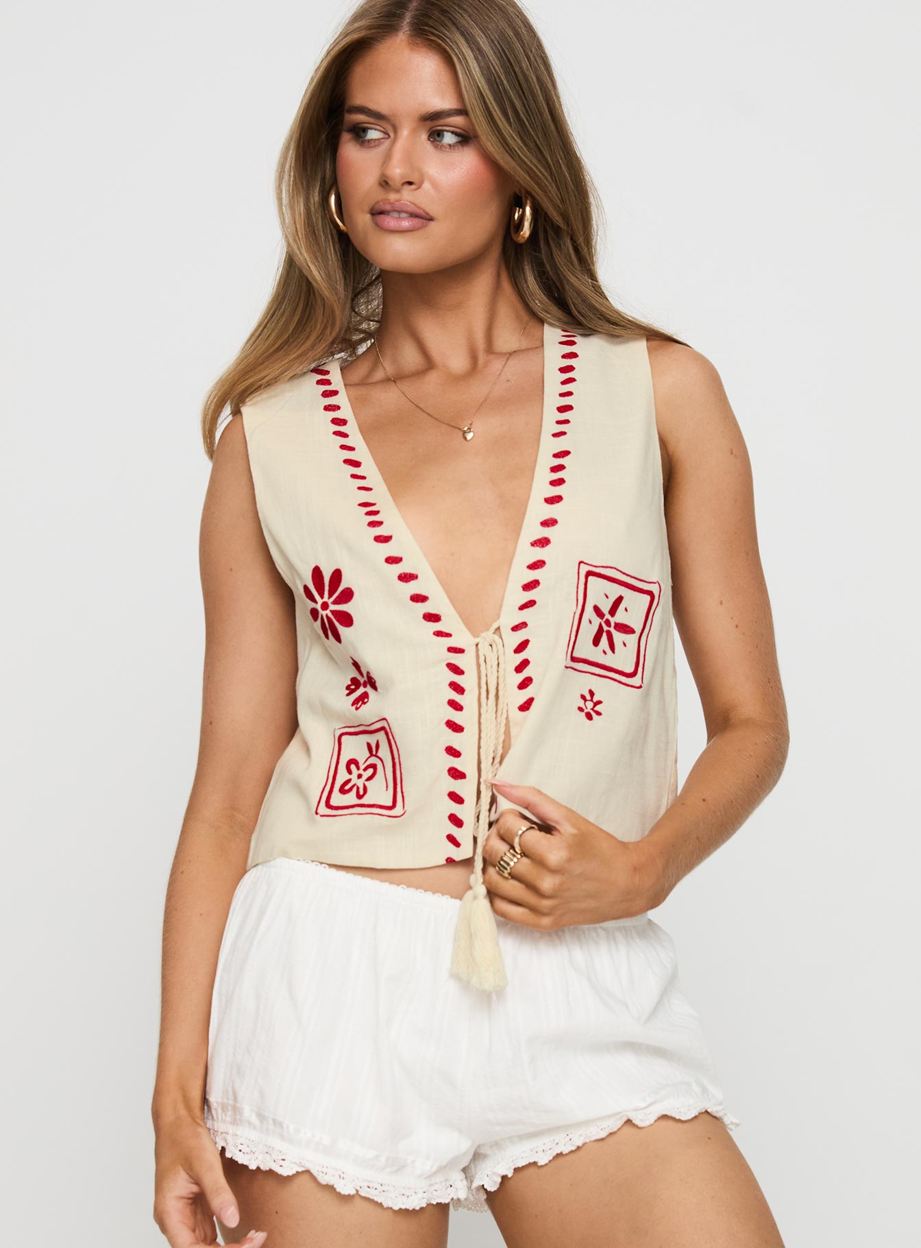 Grazia Vest Top Cream / Red - Image 2