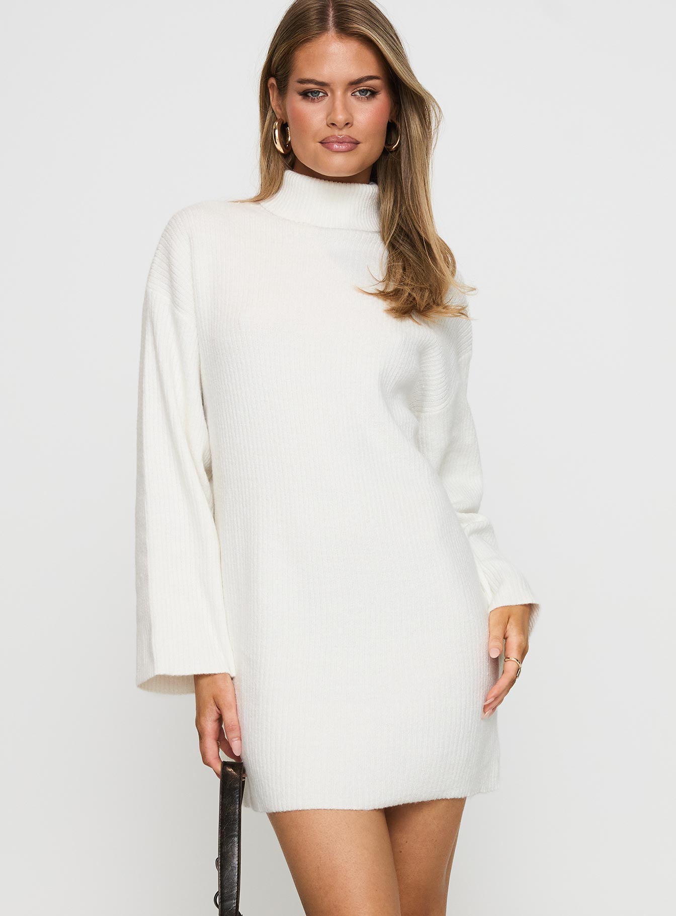 Sonelle Long Sleeve Knit Mini Dress White - Image 2