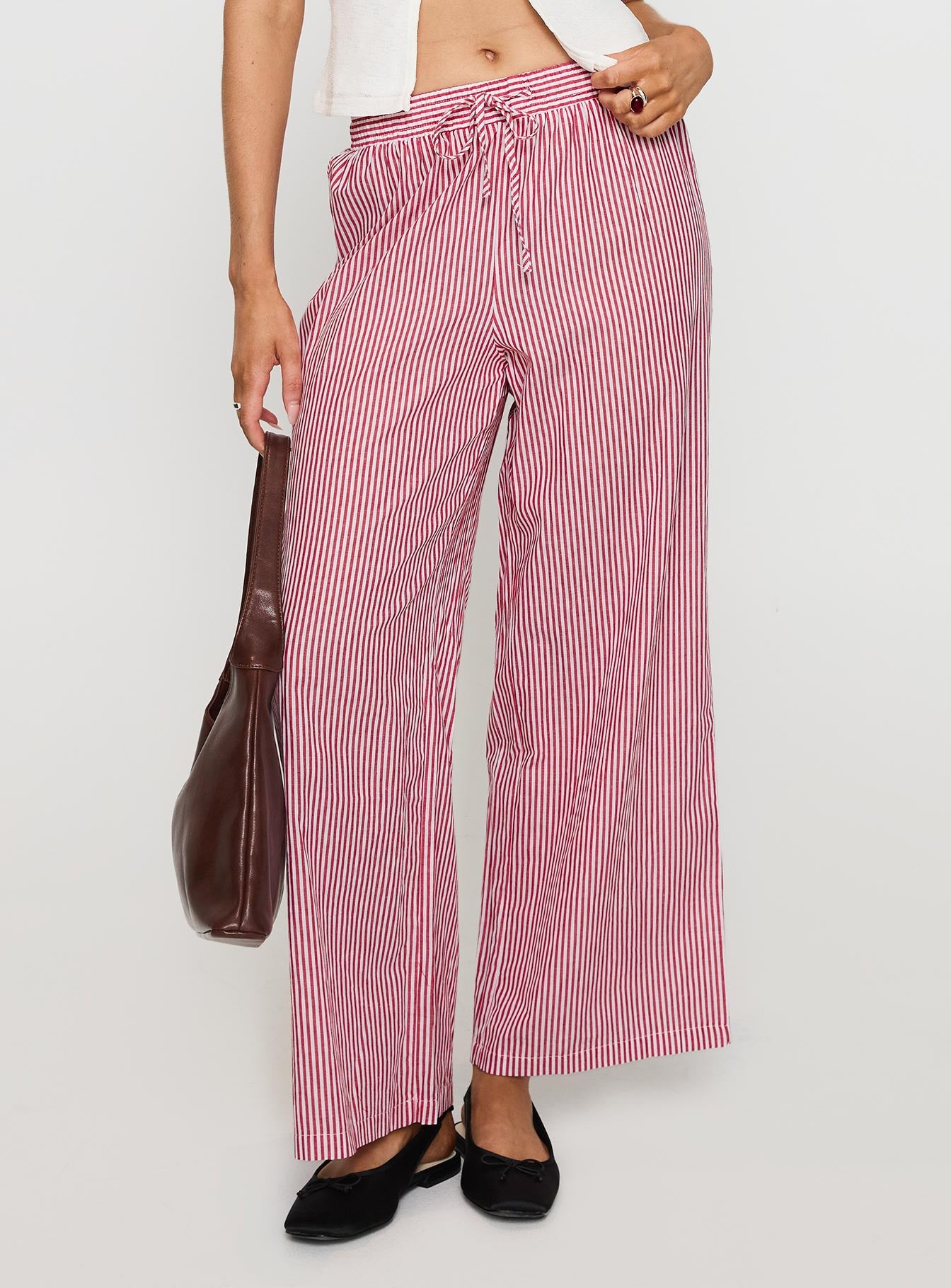 Holiday Tie Front Pants Red/White Stripe - Image 2