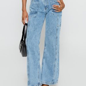 Chad Cargo High Rise Wide Leg Jeans Mid Wash