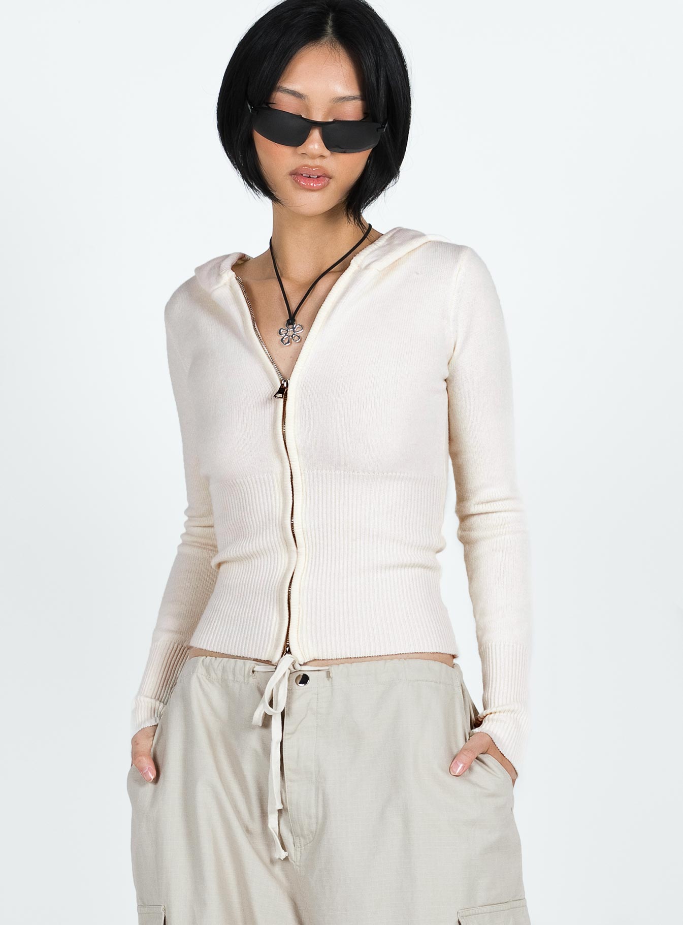 Elingford Zip Up Hooded Sweater Cream - Image 2