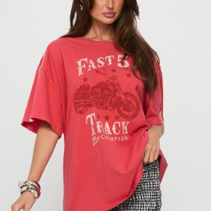 Fast Track Oversized Graphic Top Red