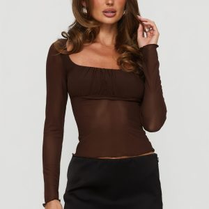Victoire Long Sleeve Mesh Top Chocolate