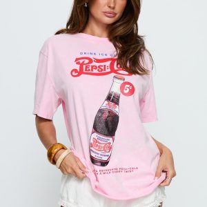 Pepsi Cola Graphic Top Washed Pink