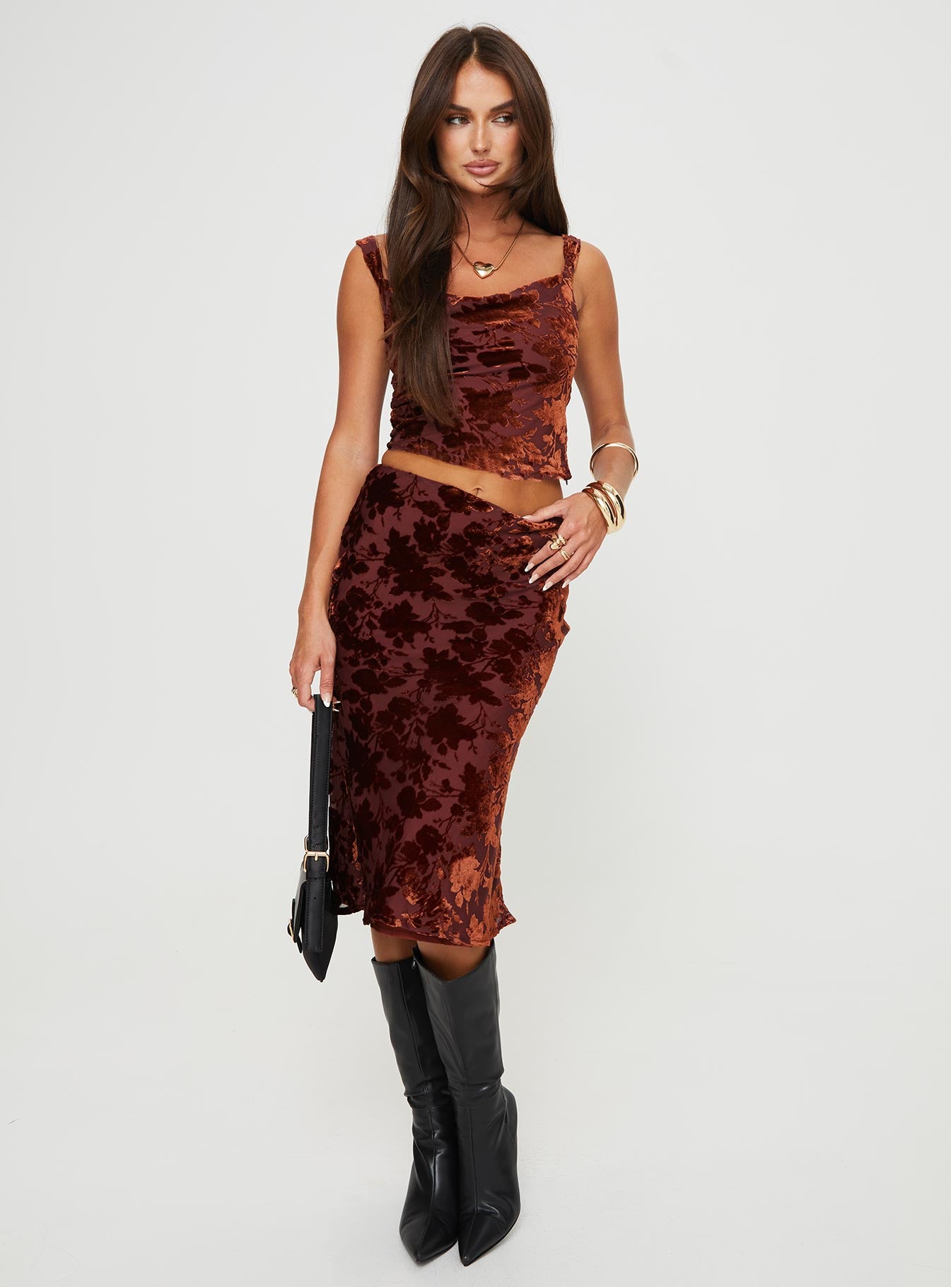 Devore Midi Skirt Burgundy - Image 2
