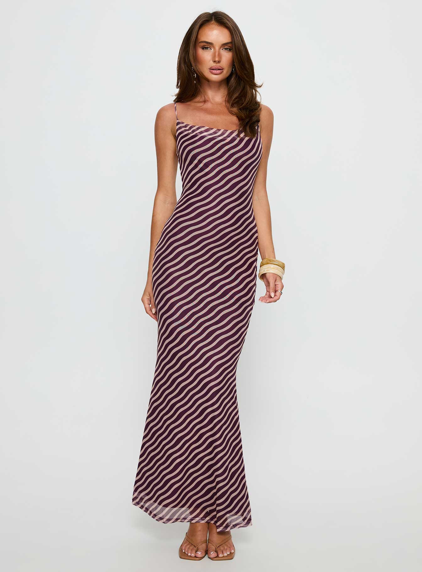 Aliah Cowl Neck Maxi Dress Brown Stripe - Image 2