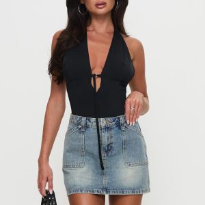 Precious Cargo Denim Mini Skirt Light Blue Wash