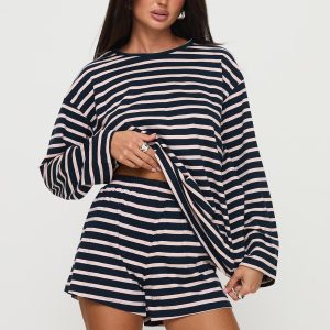 Olive Branch Set Navy / Pink Stripe