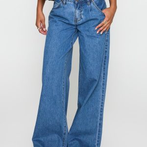 Supercut Low Rise Baggy Pleat Jeans Mid Blue