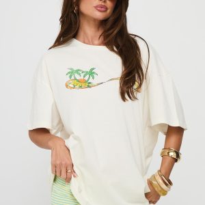 Kawabunga Oversized Graphic Top Cream