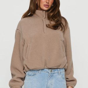 Icy Days Fleece Quarter Zip Jumper Light Brown