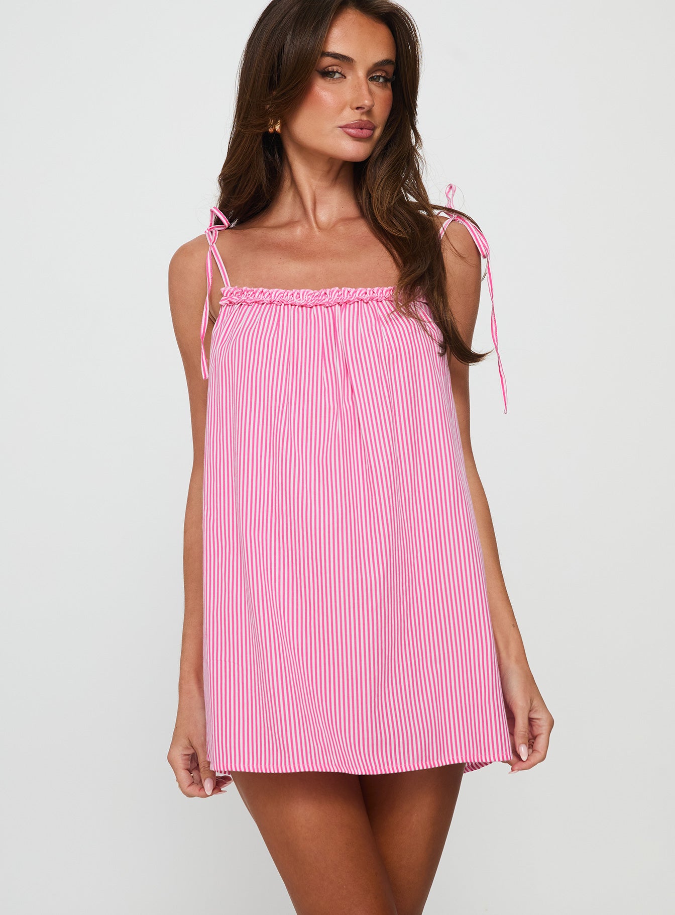 Little Wonders Frill Smock Mini Dress Pink Stripe - Image 2