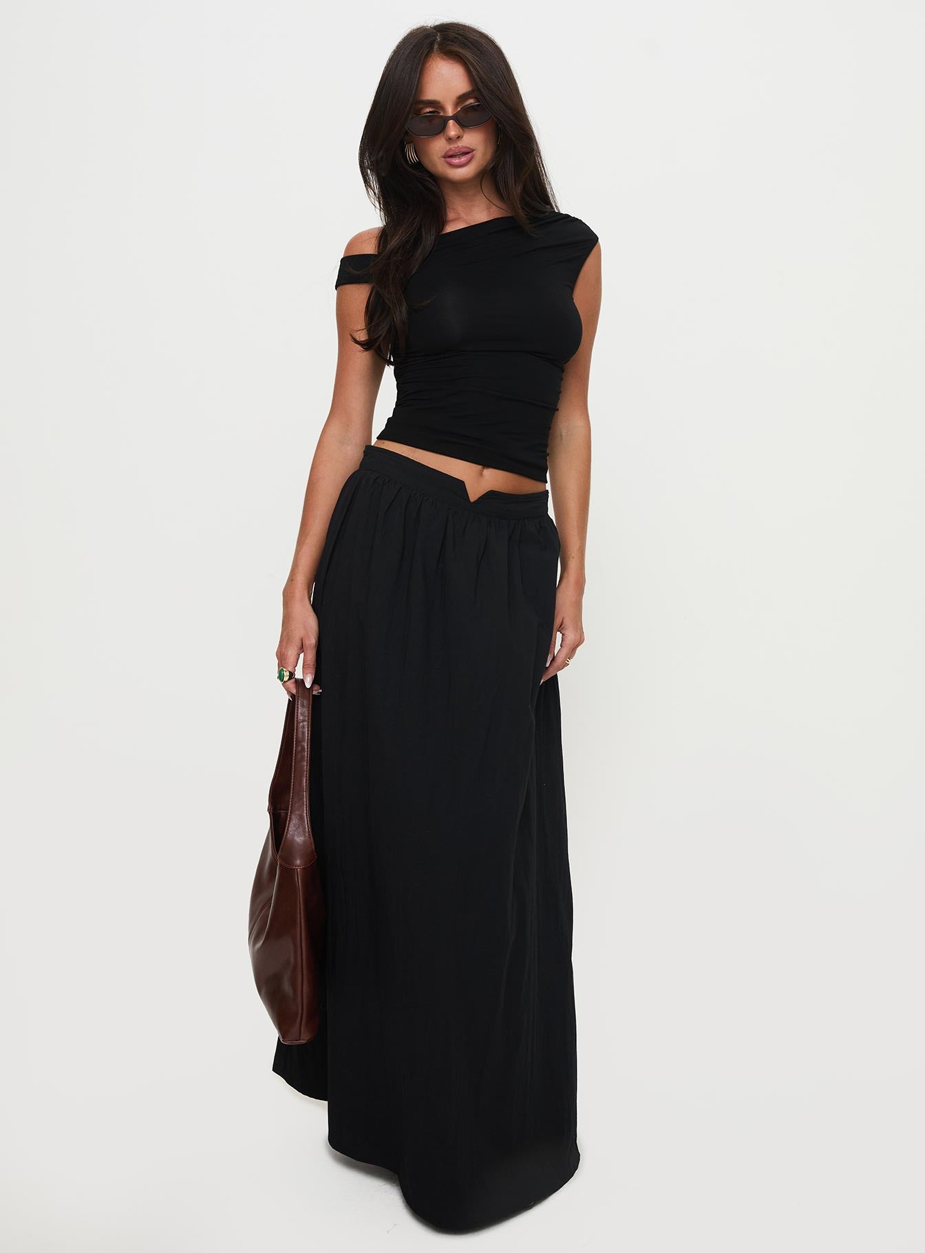 Rennata Gathered Mid Rise Maxi Skirt Black - Image 2