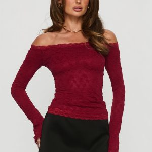 Mochapella Off The Shoulder Top Burgundy