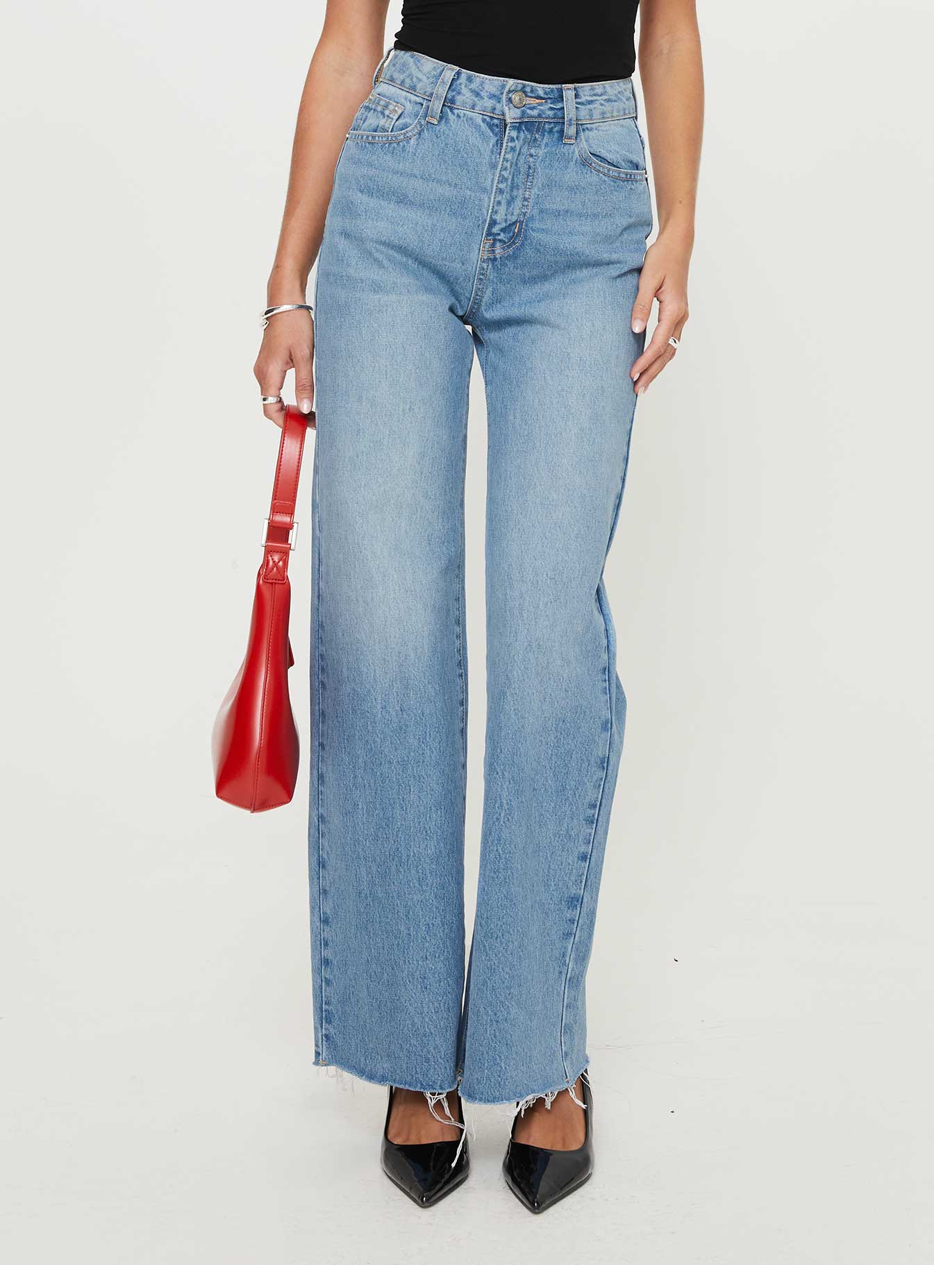 Henesey High Rise Straight Leg Jeans Mid Blue Wash - Image 2