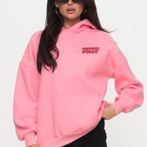Princess Polly Hooded Sweatshirt Bubble Text Pink / Red