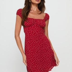 Tricia Cap Sleeve Mini Dress Red Floral