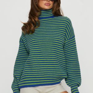 Lancelot Turtle Neck Oversized Jumper Green Stripe