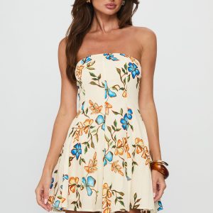 Doe Eyed Tie Back Strapless Mini Dress Multi