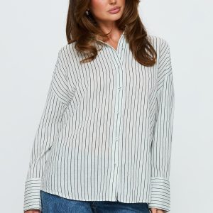 Alexi Long Sleeve Button Down Top Blue / Brown Stripe