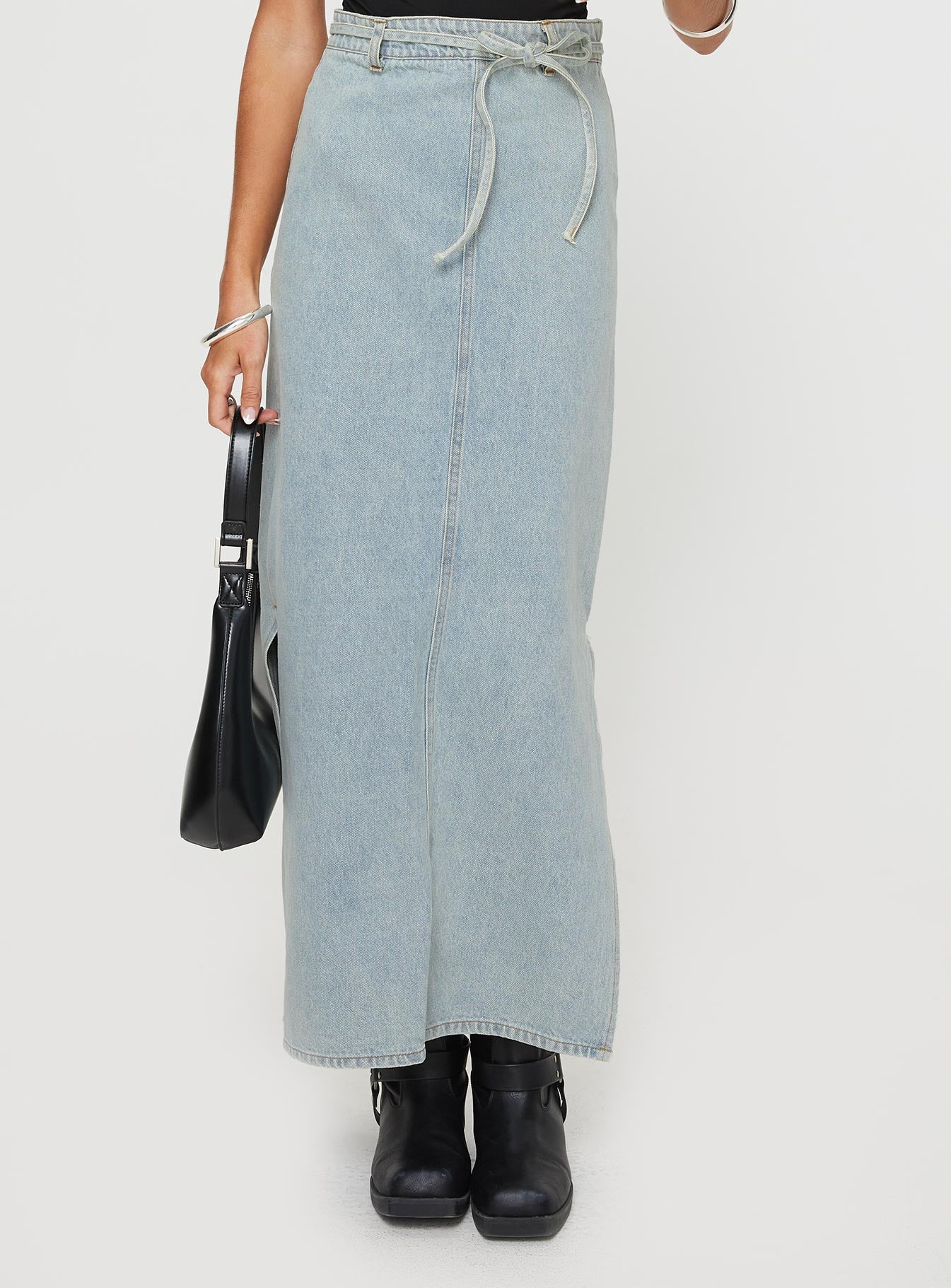 Brandee Tie Front Denim Maxi Skirt Light Wash - Image 2