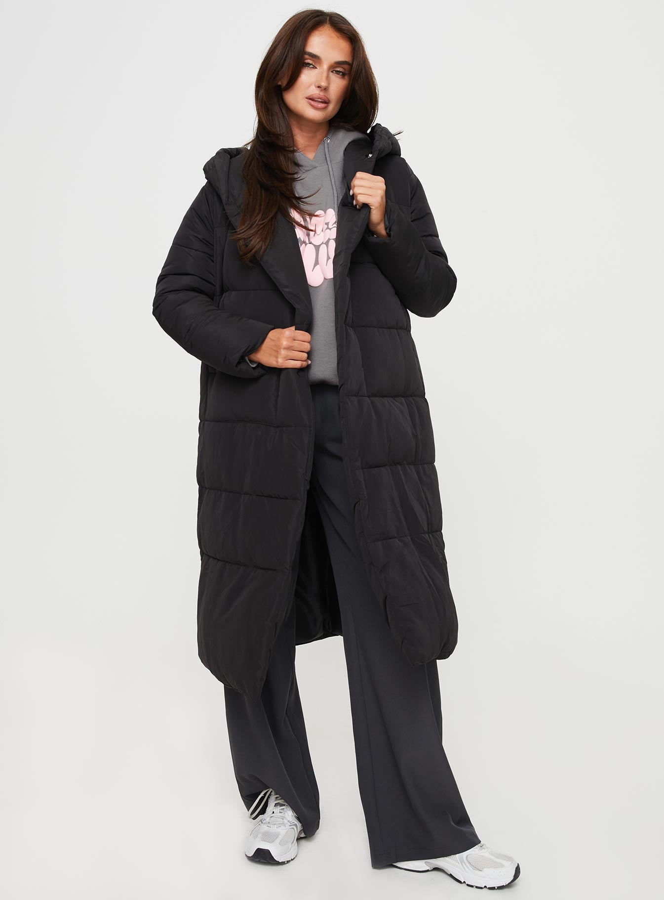Philo Longline Hooded Puffer Jacket Black - Image 2
