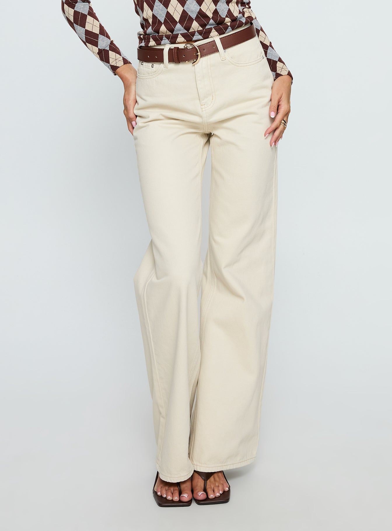Maple Mid Rise Flare Jeans Ecru - Image 2