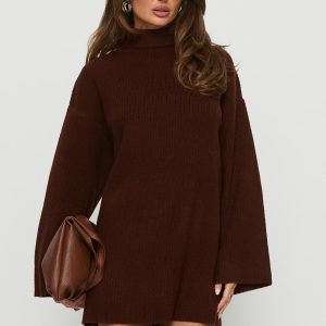 Sonelle Long Sleeve Knit Mini Dress Chocolate