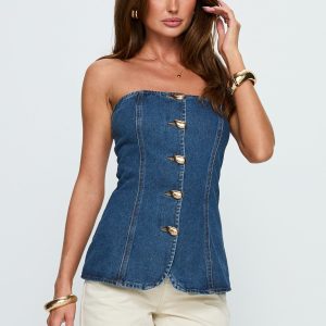 Deann Denim Strapless Top Mid Blue Wash