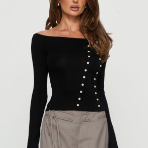 Jillianna Button Detail Off Shoulder Top Black