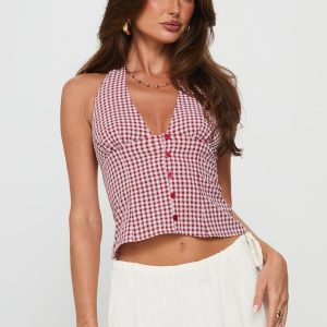 Isolda Halter Top Red Check