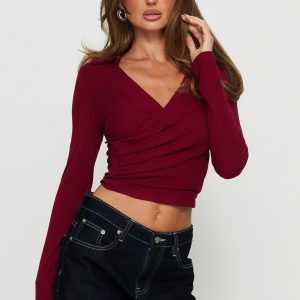 Philia Collared Wrap Top Red