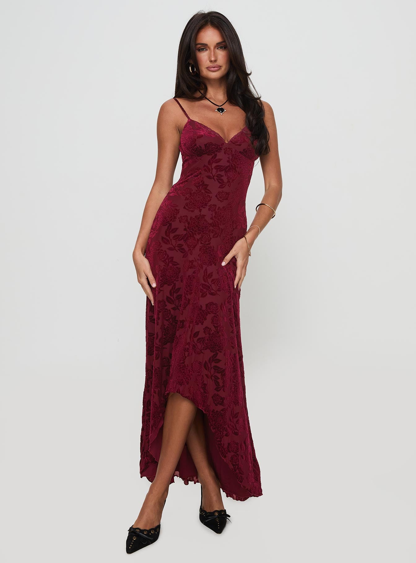 Rumours Slippy Burnout Maxi Dress Burgundy - Image 2