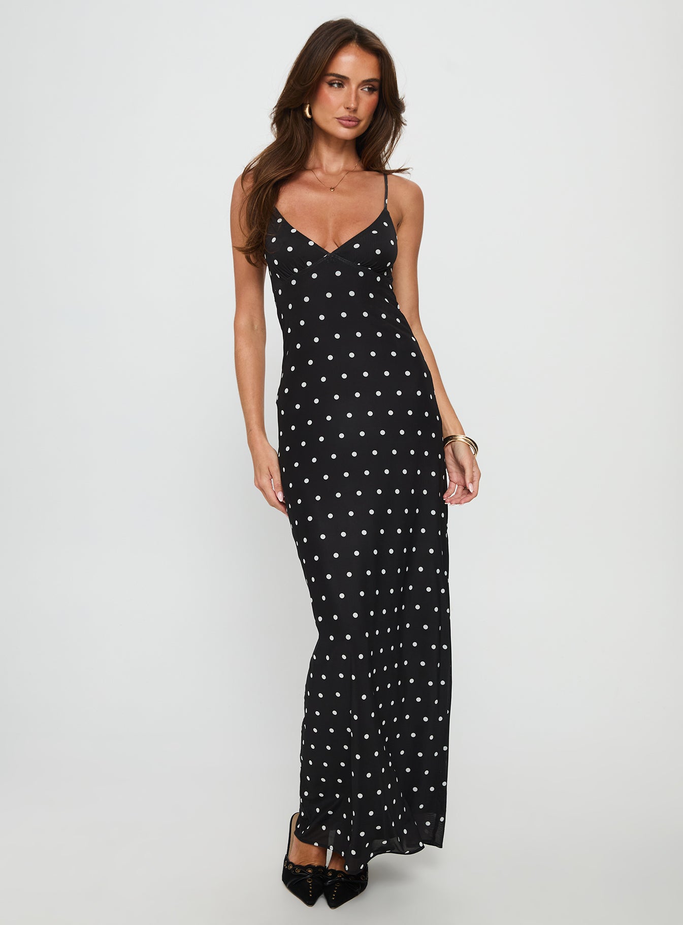 Glass Half Full Mesh Maxi Dress Black Polka - Image 2