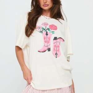 Lassie Girl Oversized Graphic Top Cream