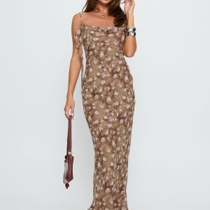 Silah Cowl Neck Maxi Dress Brown Floral