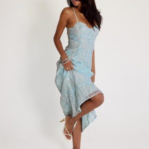 Believe In Love Embroidered Maxi Dress Blue