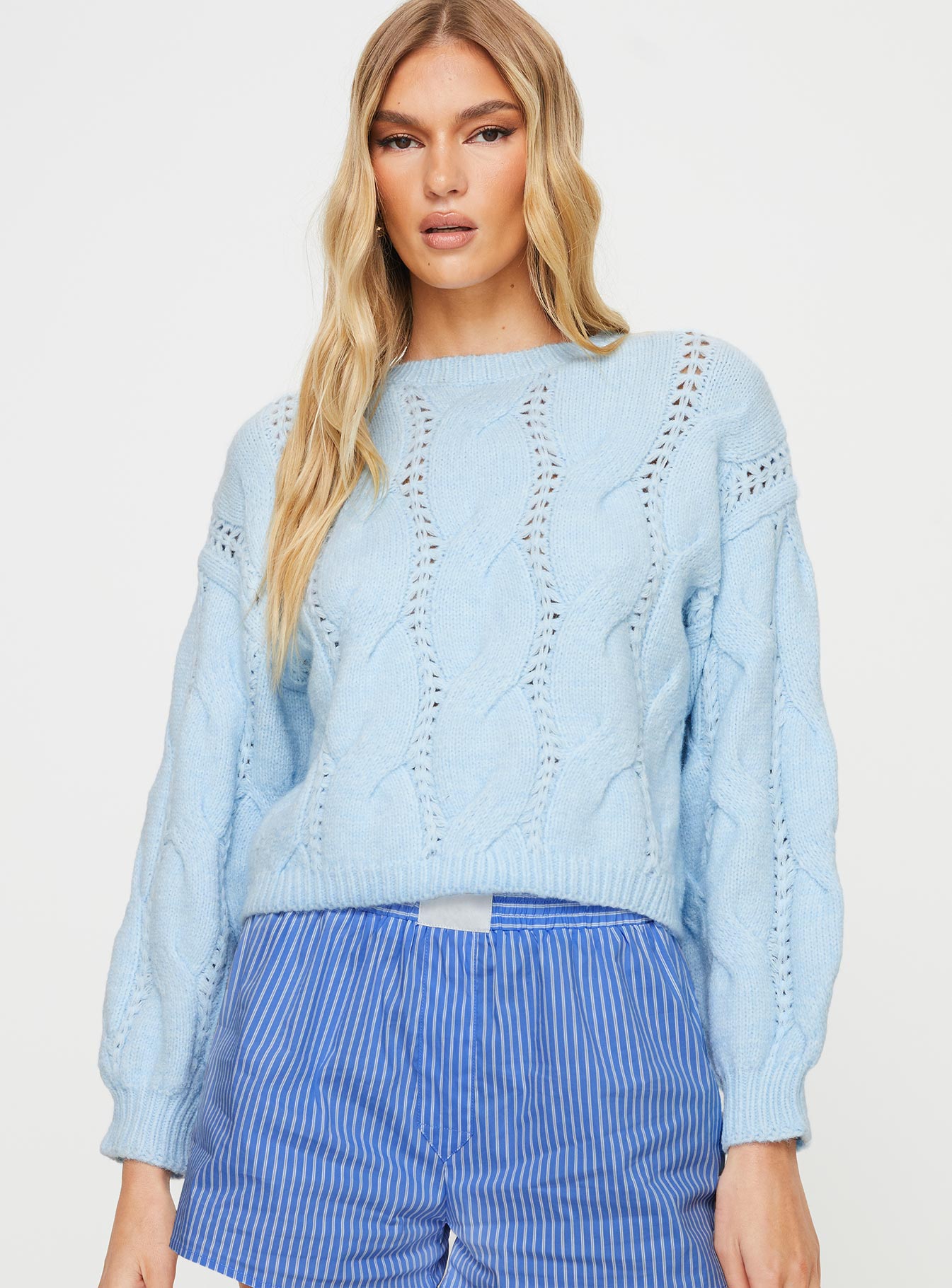Keygan Cable Knit Sweater Blue - Image 2