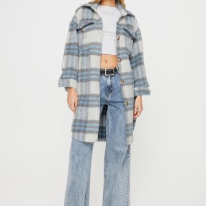 Salonge Longline Plaid Shacket Blue Check