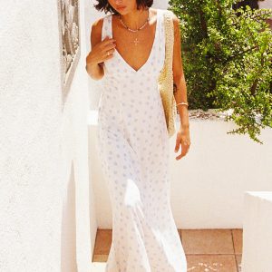 Florette Open Back Maxi Dress Cream Multi