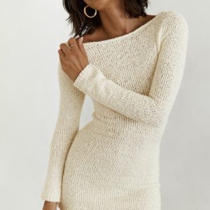 Cosy Up Long Sleeve Boucle Mini Dress Cream