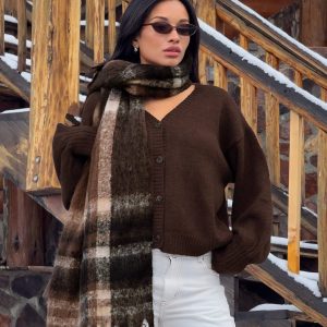 Eartha V Neck Knit Sweater Brown