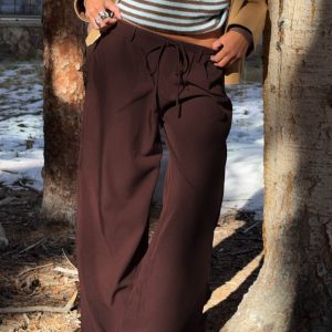 Idolised Pleated Tie Waist Pant Chocolate Brown