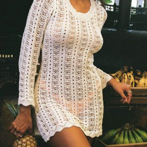 Crush Long Sleeve Mini Dress White