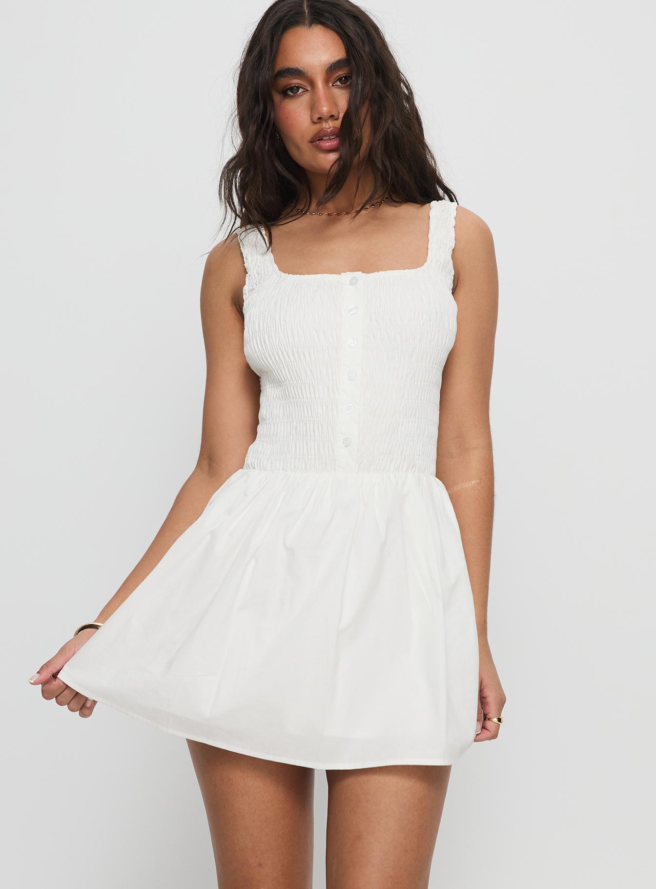 Aurelise Shirred Mini Dress White - Image 2