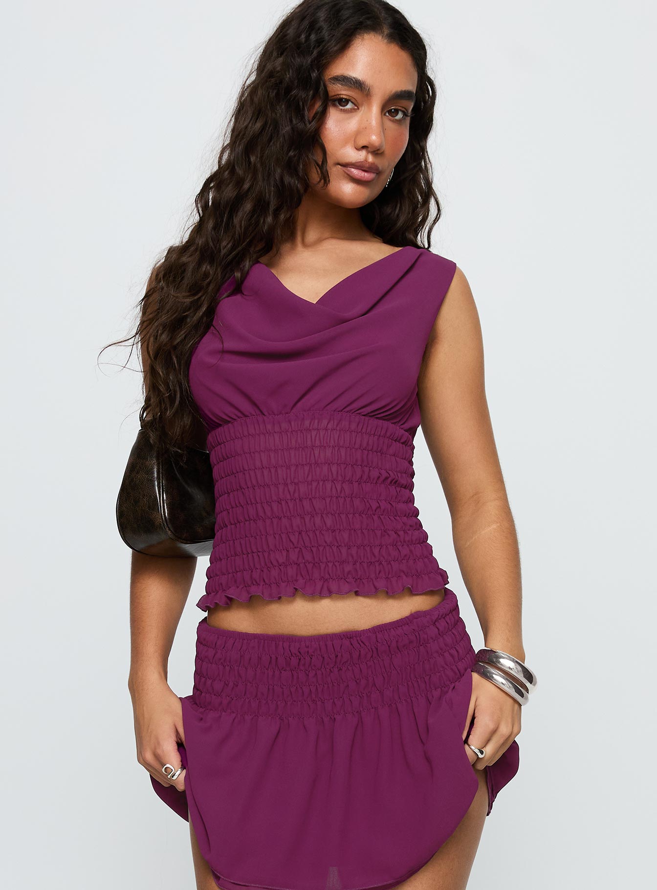 I Belong Shirred Top Wine - Image 2