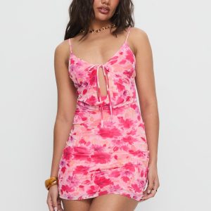Irisse Keyhole Mini Dress Pink Floral