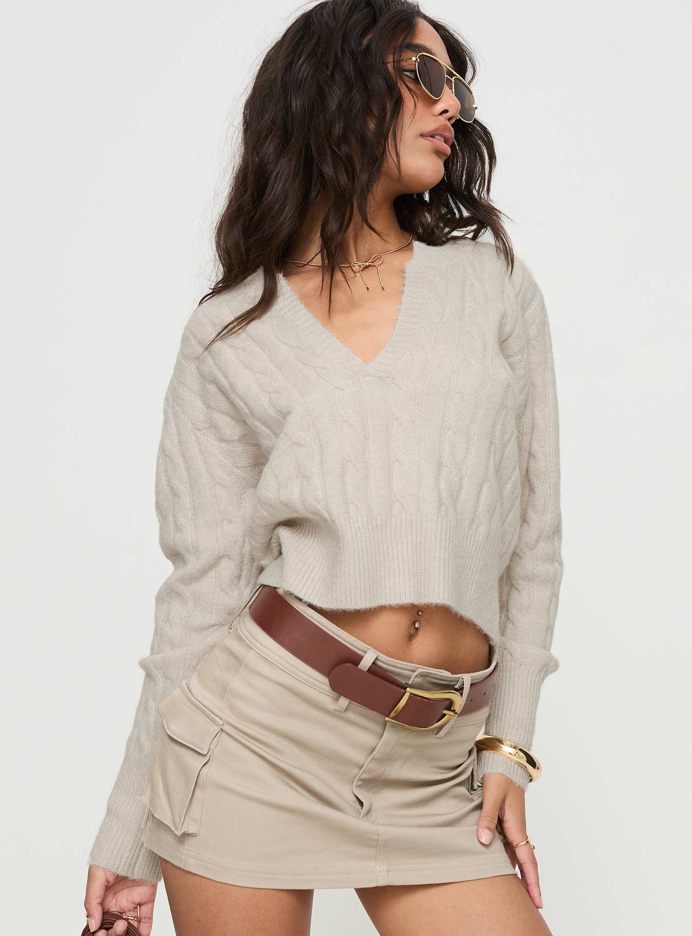 Nicolie Cable Knit Sweater Beige - Image 2