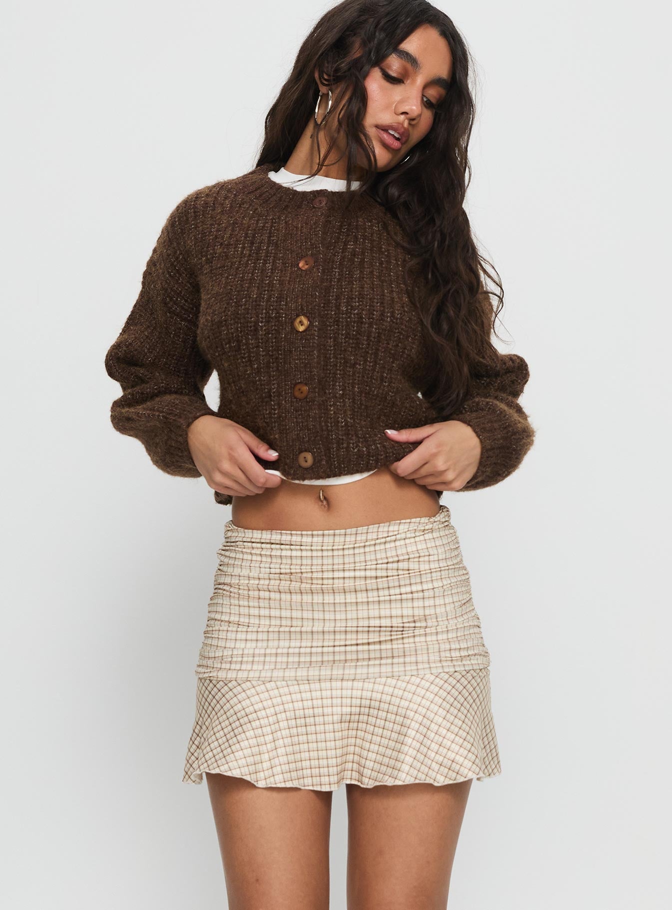 Celebrations Mini Skirt Beige Check - Image 2
